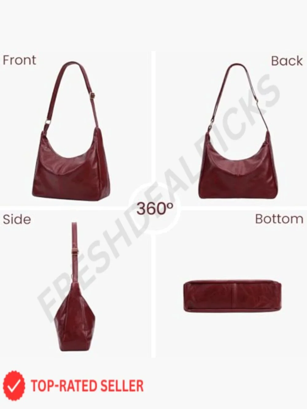 Vegan Leather Hobo Bag Slouchy Crossbody Shoulder Bag for Women Zip Closure